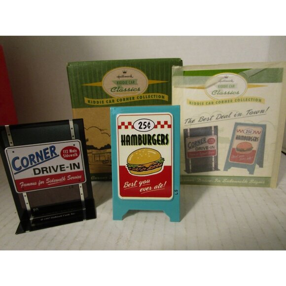 Hallmark Kiddie Car Classics Corner Drive-In Sidewalk Signs 1998 NEW in Box - Picture 1 of 7